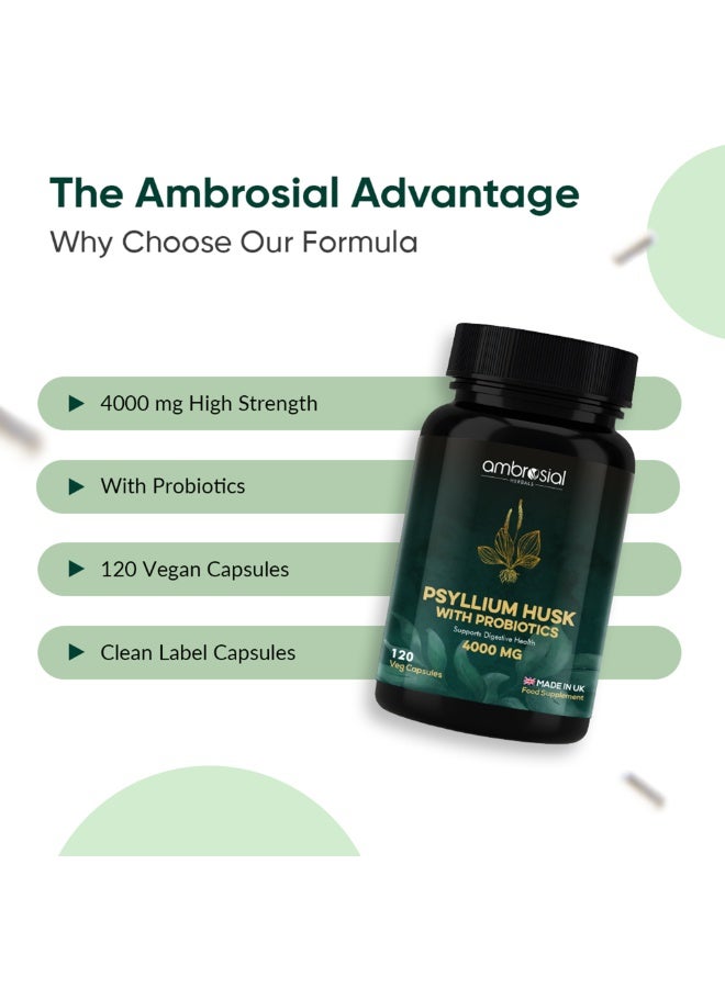 Ambrosial Psyllium Husk Capsules - 4000 MG with Probiotics: Detoxify and Revitalize Your Digestive System with Natural Fiber Support - 120 Vegan Capsules - Image 5